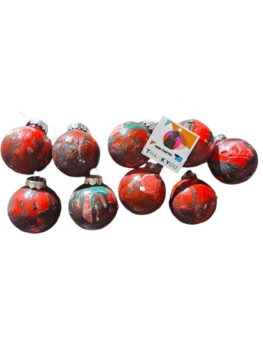 Hand Crafted Upcycled Holiday Ornaments Acrylic Pour Abstract Artisan decor 9Pc